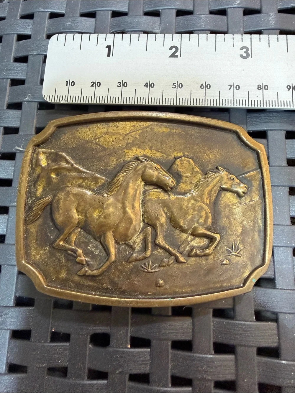 BTS Solid Brass Belt Buckle Running Wild Horses Western Vintage 1978 Made USA